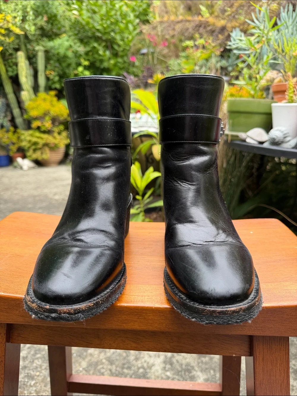 Tory Burch Black Leather Ankle Boots with Gold Logo Plaque